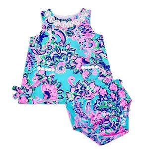 NEW! Lilly Pulitzer Baby Shift Dress Jungle Sunrise Pink Blue  SZ 3-6 Months